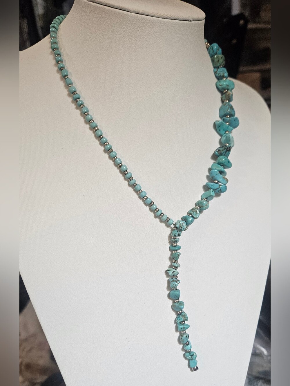 HandCrafted Turquoise Beaded Y-Necklace - Women Jewelry 18" 4" Ext